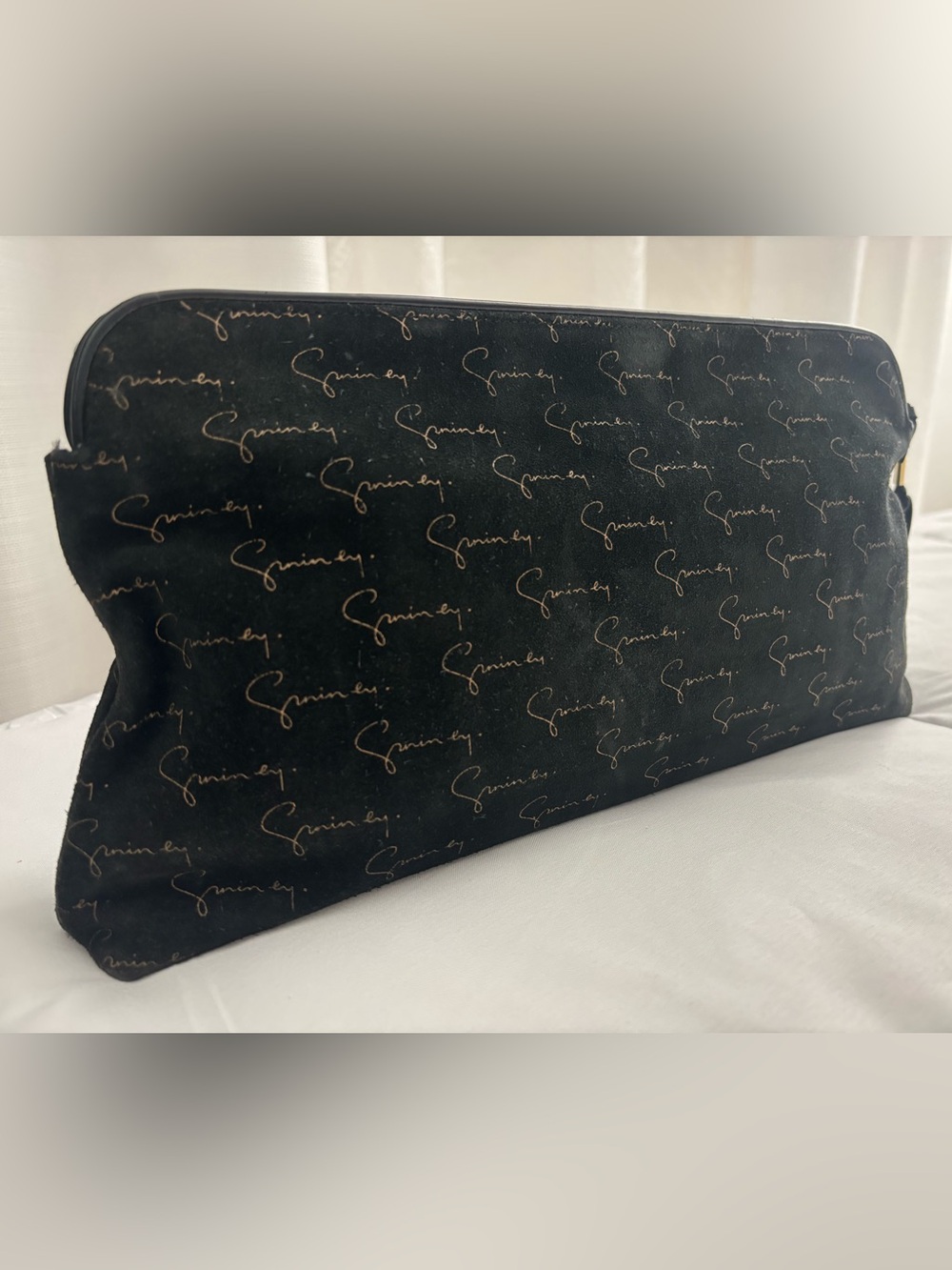 Givenchy Vintage Clutch/Pouch, Gold Signature on Black Suede 13x7x2 - Picture 3 of 12